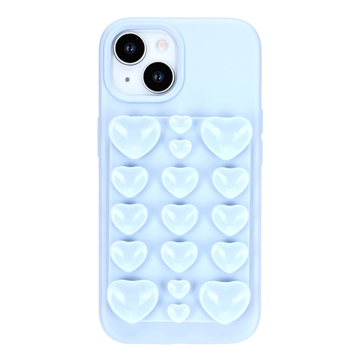 Apple iPhone 15 Hoesje - Licht Blauw - Siliconen Back Cover met Afneembare Hartjes Zuignappen