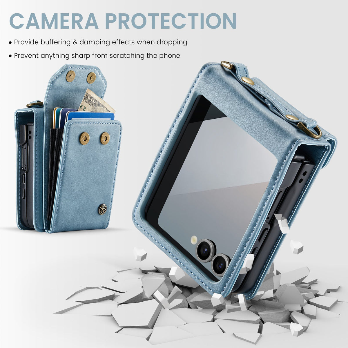 Samsung Galaxy Z Flip 7 Hoesje - Aqua Blue - Portemonnee Bookcase met Telefoonkoord
