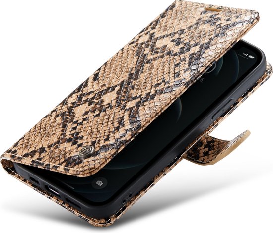 iPhone 12 / 12 Pro Hoesje - Beige - Slangen Bookcase