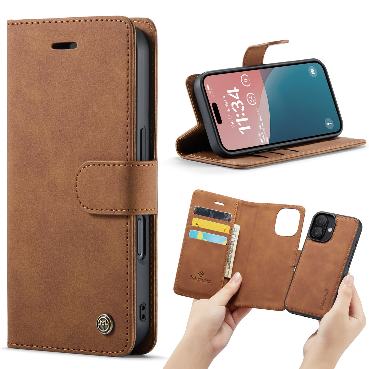 Apple iPhone 16 Plus Hoesje - Sienna Brown - 2 in 1 Bookcase