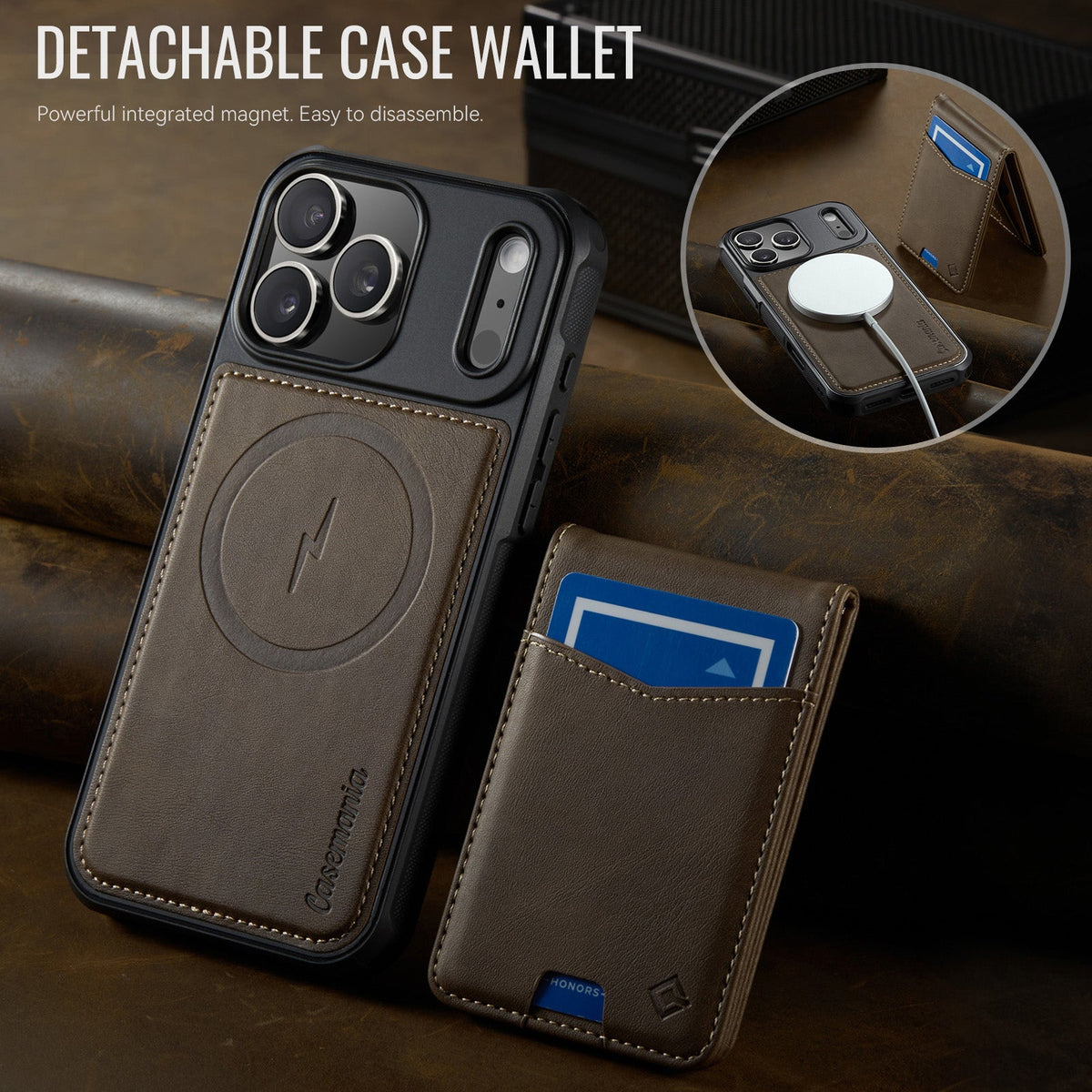 Apple iPhone 18 Pro Max Case - Mahogany Brown - Luxury Faux Leather MagSafe Back Cover with Card Holder