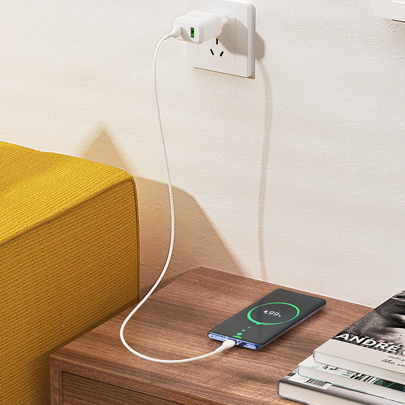 Hoco 20W Snellader 2-poorts USB-C + USB-A met USB-C Kabel 1m - Zwart