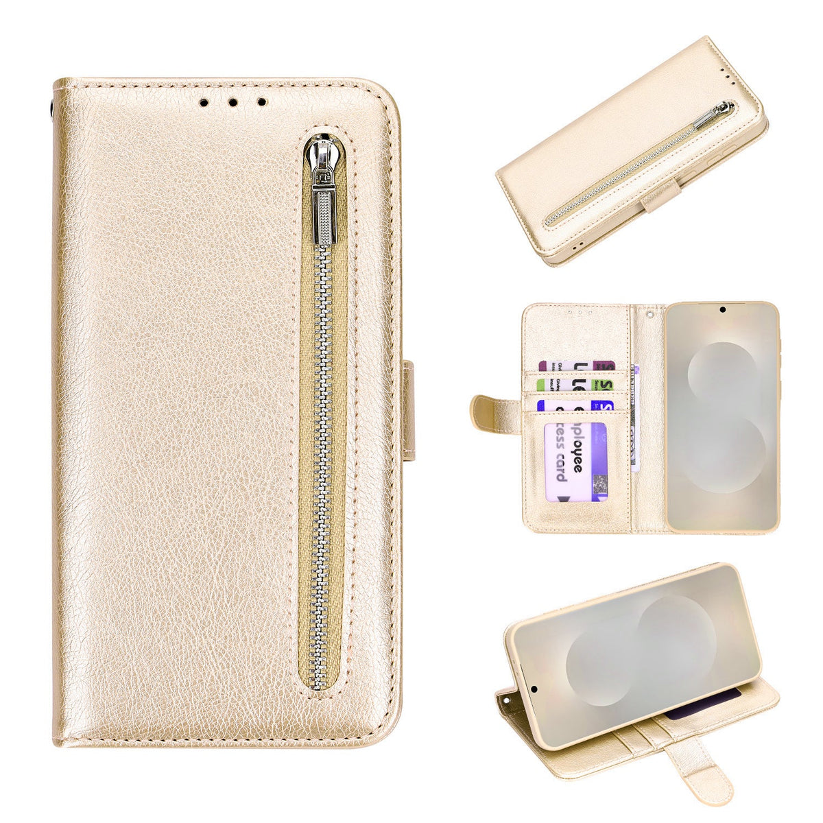 Samsung Galaxy S25 Ultra Hoesje - Goud - Luxe Bookcase met Rits