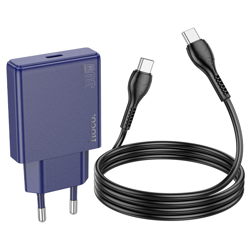 Hoco 30W USB-C Schnellladegerät mit USB-C-Kabel 1m - Titanium Blue