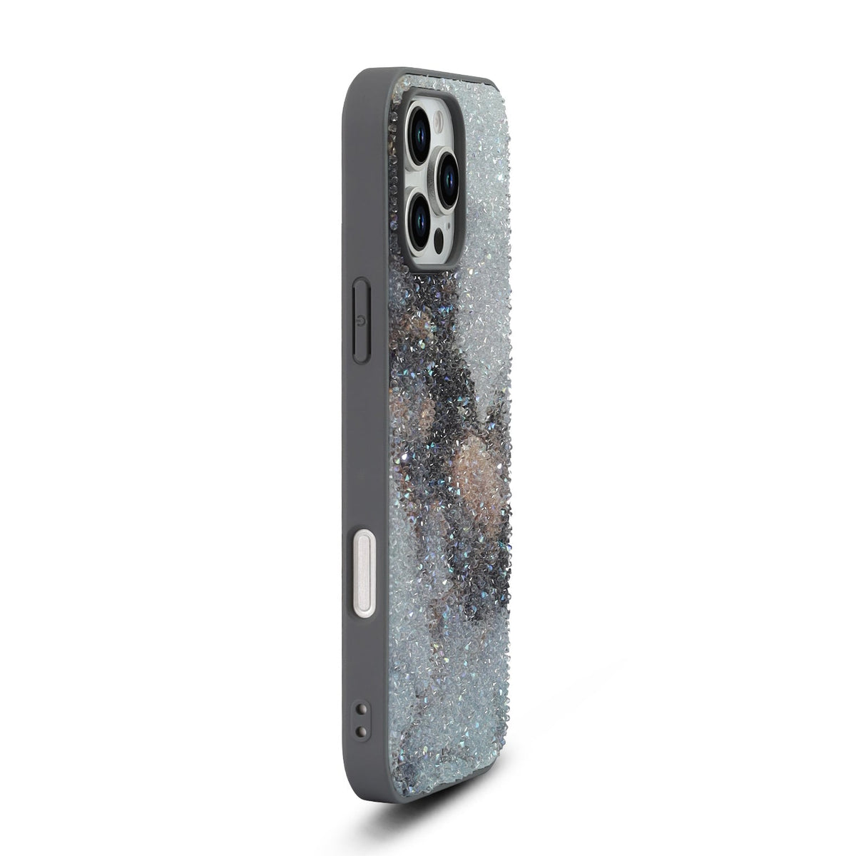 Apple iPhone 16 Pro Hoesje - Grijs - Diamant Marmer Glitter Back Cover