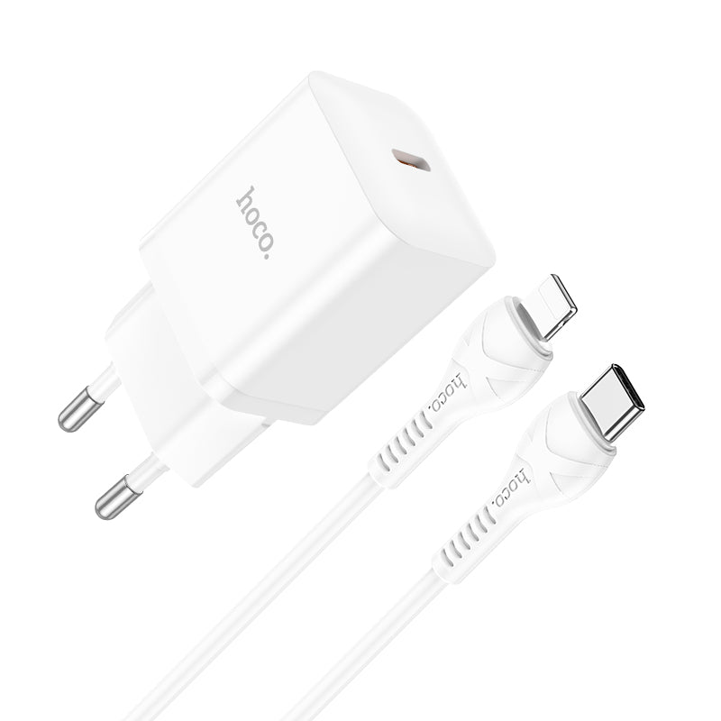 Hoco 20W USB-C Schnellladegerät mit USB-C-Kabel 1m - Weiß