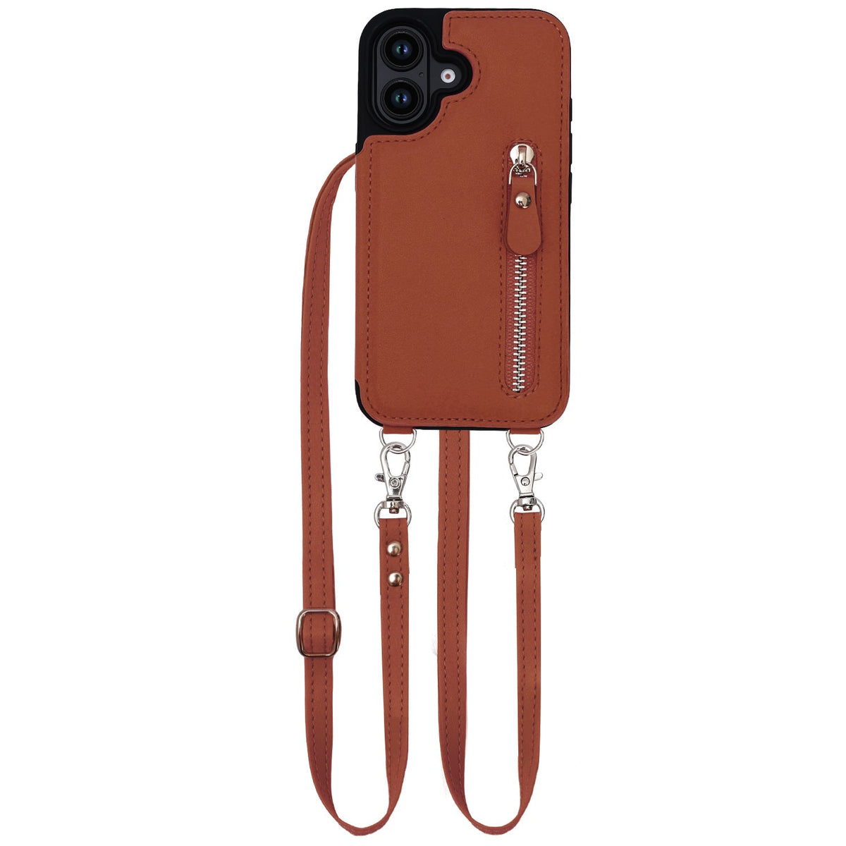 iPhone 16 Plus Hoesje - Bruin - Luxe Back Cover met Telefoonkoord en Rits