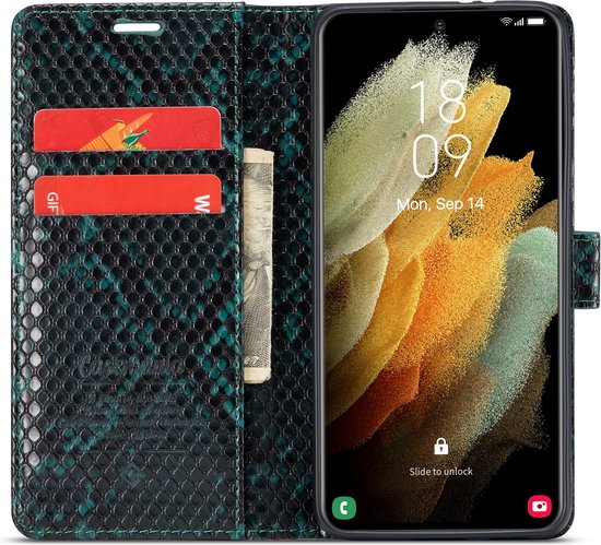 Samsung Galaxy S21 Hoesje - Groen - Snake Bookcase