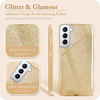 Samsung Galaxy S22 Plus Hoesje - Goud - Glitter Back Cover