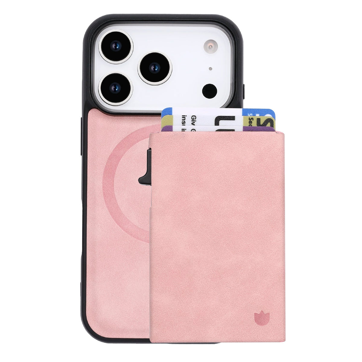 Apple iPhone 18 Pro Hoesje - Pale Pink - Kunstleren MagSafe Back Cover met Uitschuifbare Pasjeshouder