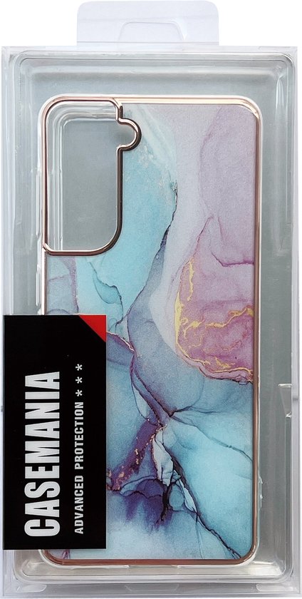 Samsung Galaxy S22 Plus Hoesje - Blauw - Siliconen Marmer Back Cover