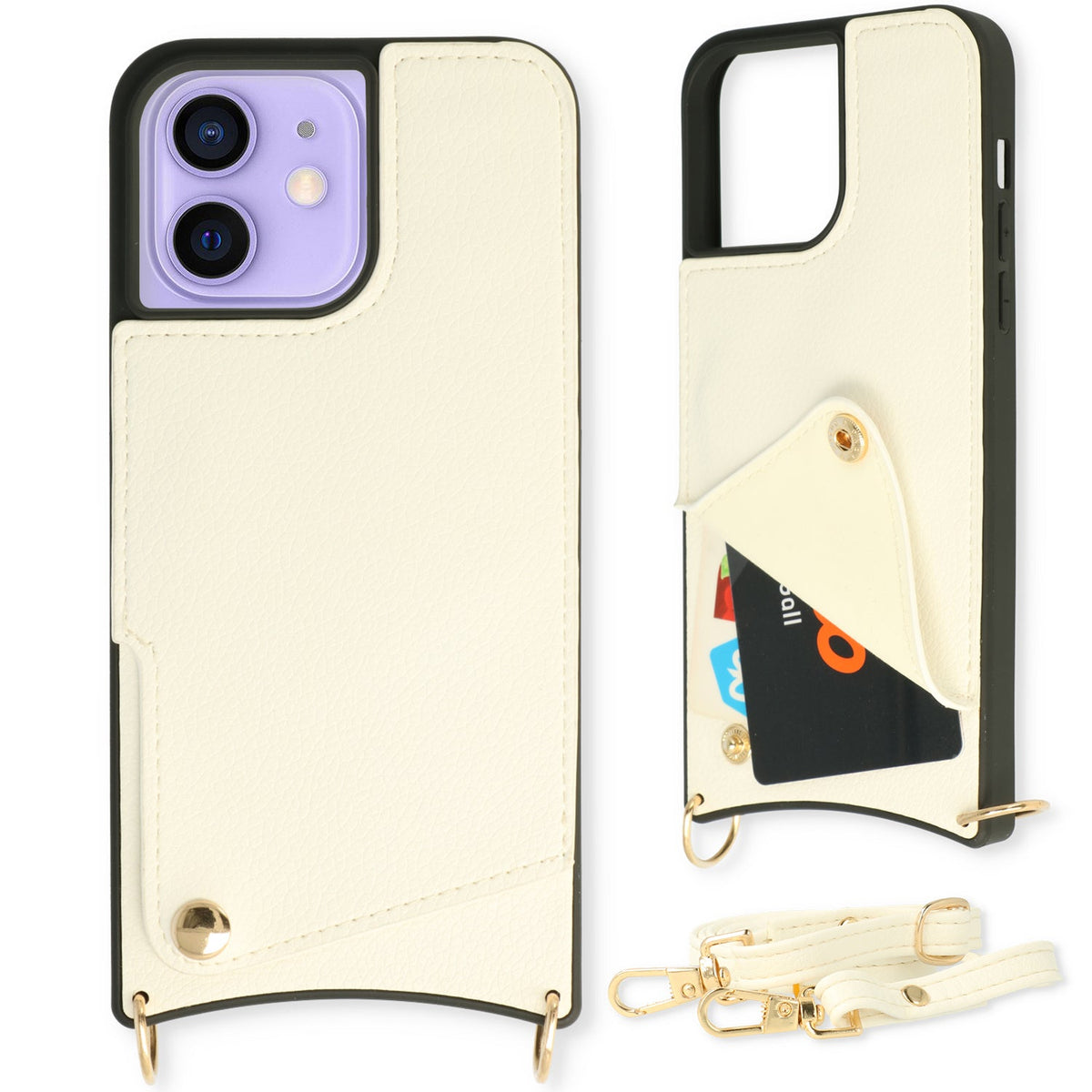 Apple iPhone 12 Hoesje - Wit - Back Cover met Pols Bandje en Telefoonkoord