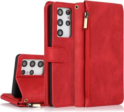 Samsung Galaxy S22 Ultra Hoesje - Rood - Extra Stevige Luxe Bookcase met Rits en Vakken