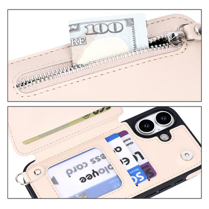 iPhone 17 Hoesje - Beige - Luxe Back Cover met Telefoonkoord en Rits