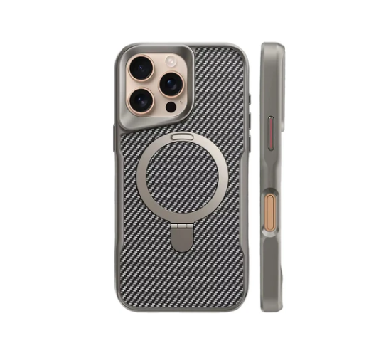 Apple iPhone 16 Pro Hoesje - Zilver - Carbon MagSafe Back Cover