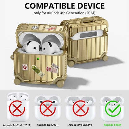 Étui pour Apple AirPods 4 - Valise Suit Case avec autocollants - Or