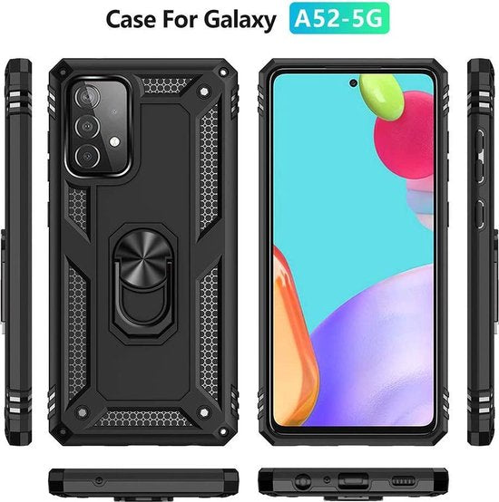 Samsung Galaxy A52 Hoesje - Zwart - Armor Kickstand Back Cover met Magneetring