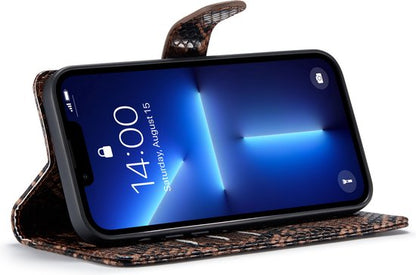 Apple iPhone 13 Pro Hülle - Braun - Luxus Schlangenprint Klapphülle mit Kartenfach