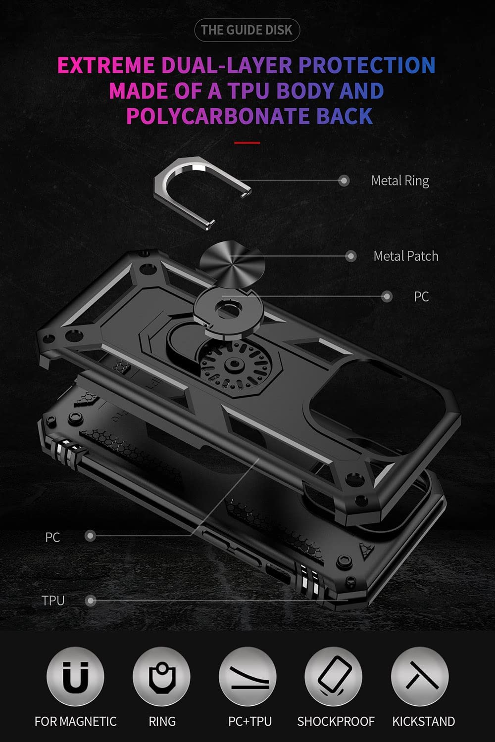 Apple iPhone 15 Pro Hoesje - Zwart - Armor Kickstand Back Cover