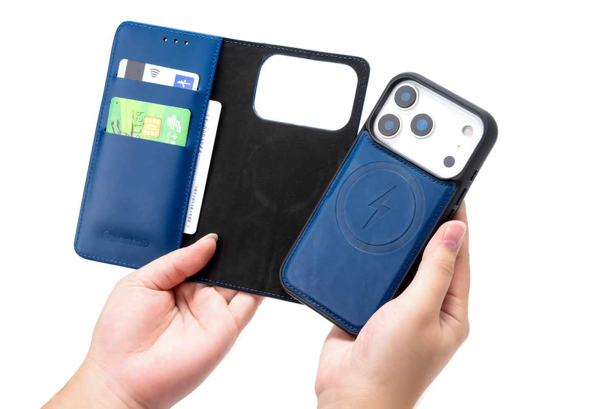 Apple iPhone 18 Pro Hoesje - Navy Blue - Echt Leren 2 in 1 MagSafe Bookcase