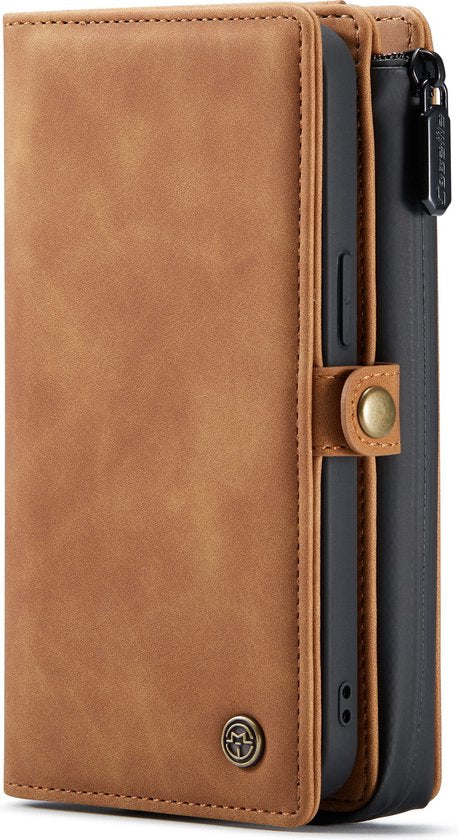 Apple iPhone 13 Hülle - Sienna Brown - Luxus-2-in-1-Klapphülle mit 10 Kartenfächern und Handschlaufe