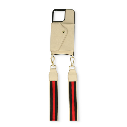 Apple iPhone 13 Pro Hoesje - Beige - Luxe Back Cover met Telefoonkoord en Rits