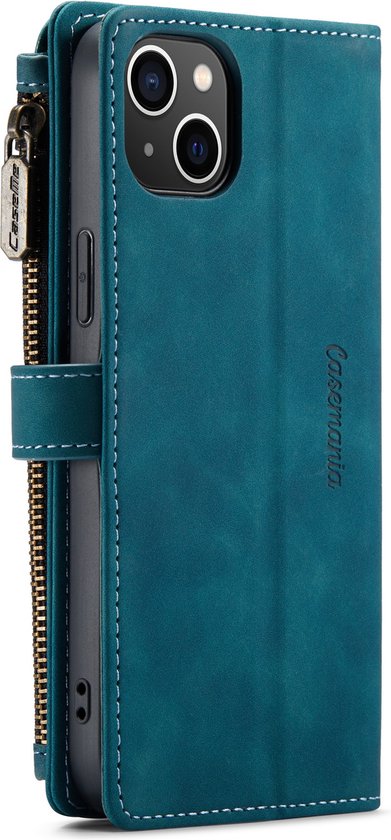 Apple iPhone 14 Plus Hülle - Emerald Green - Luxus Klapphülle mit Kartenfach, Reißverschluss und Handykette