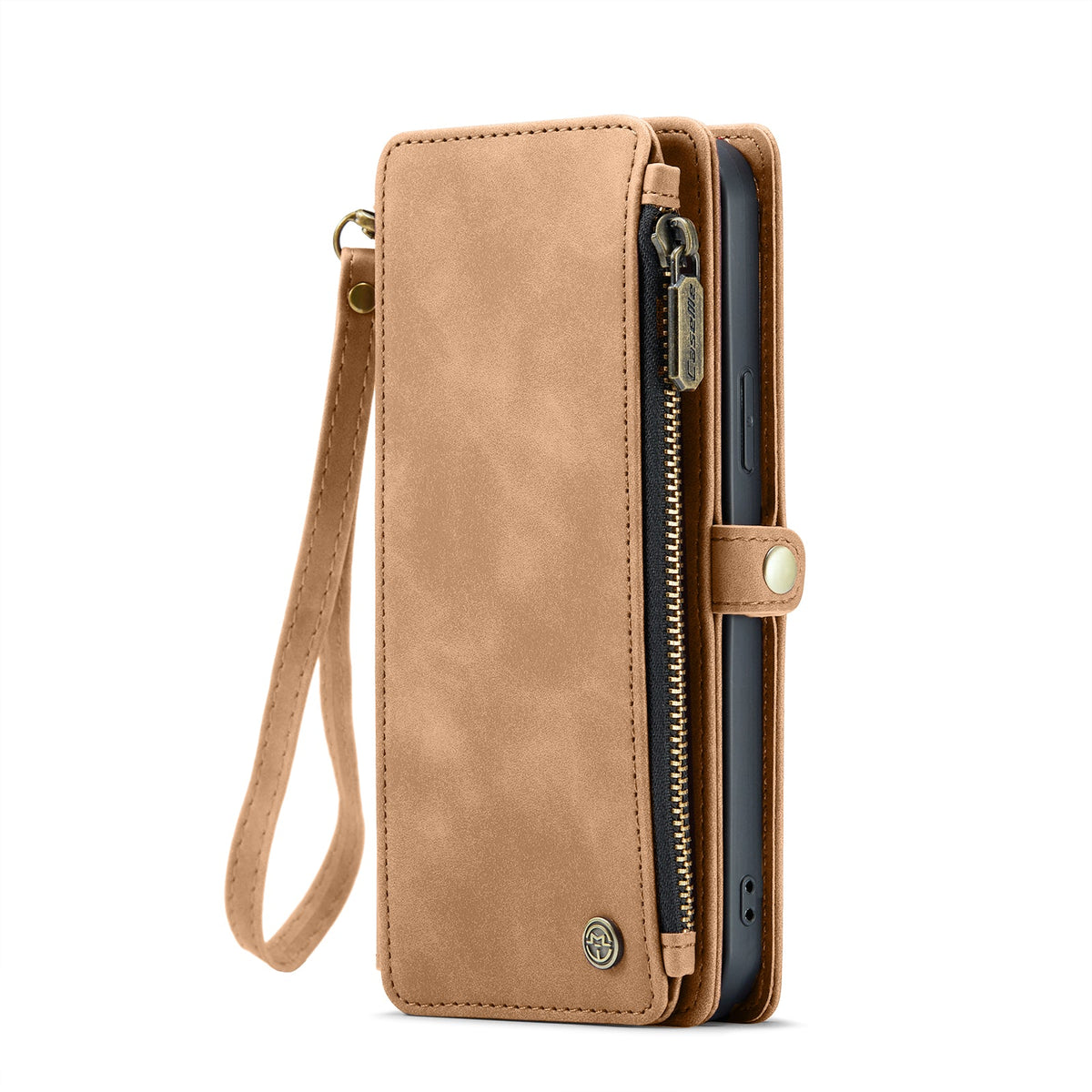Apple iPhone 15 Pro Hoesje - Sienna Brown - Luxe Portemonnee MagSafe Bookcase met Rits en Telefoonkoord