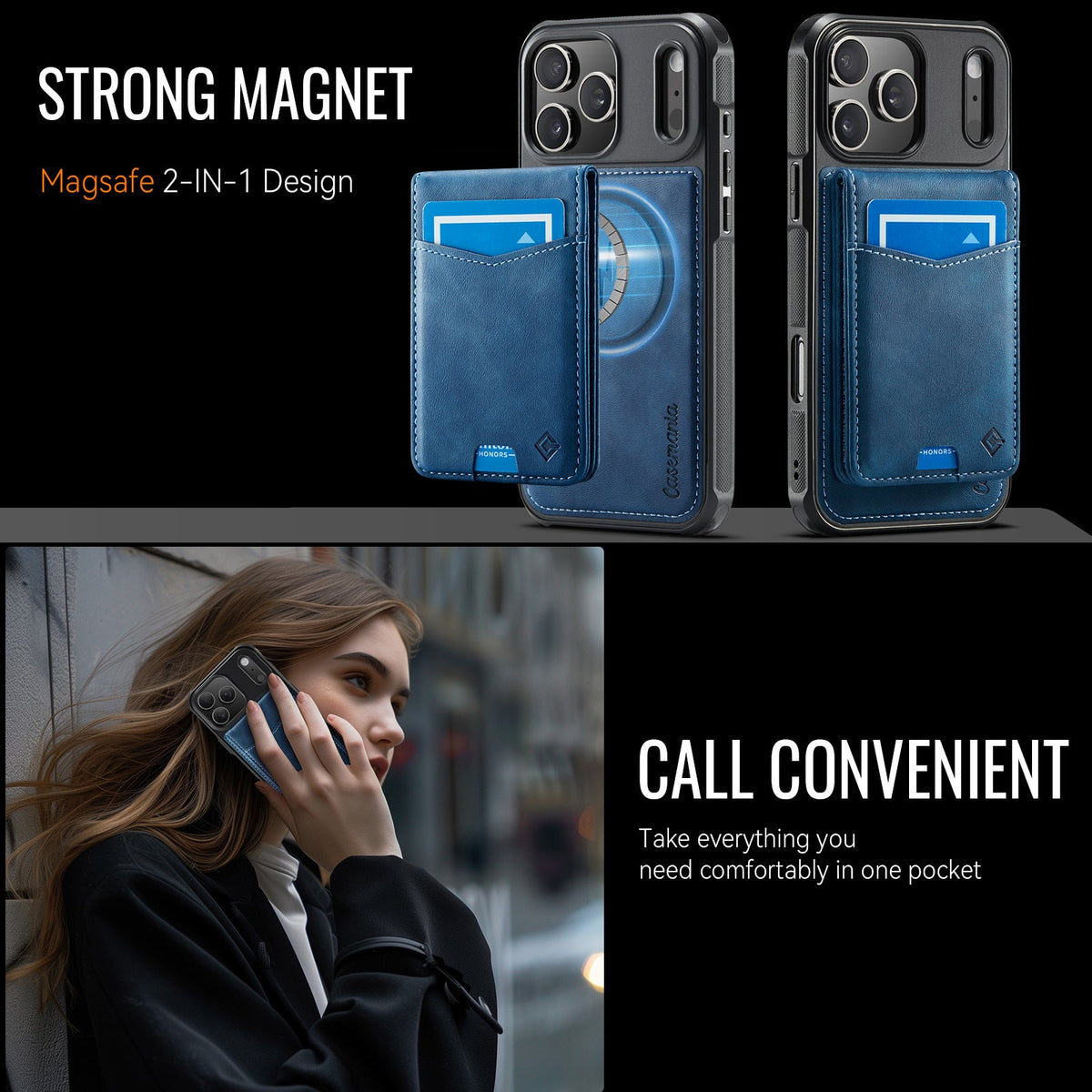 Apple iPhone 17 Pro Max Hoesje - Navy Blue - MagSafe Back Cover met Pasjeshouder