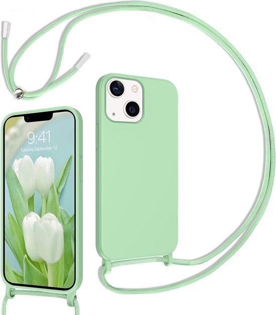 Apple iPhone 14 Plus Hülle - Hellgrün - Silikon-Backcover mit Handykette