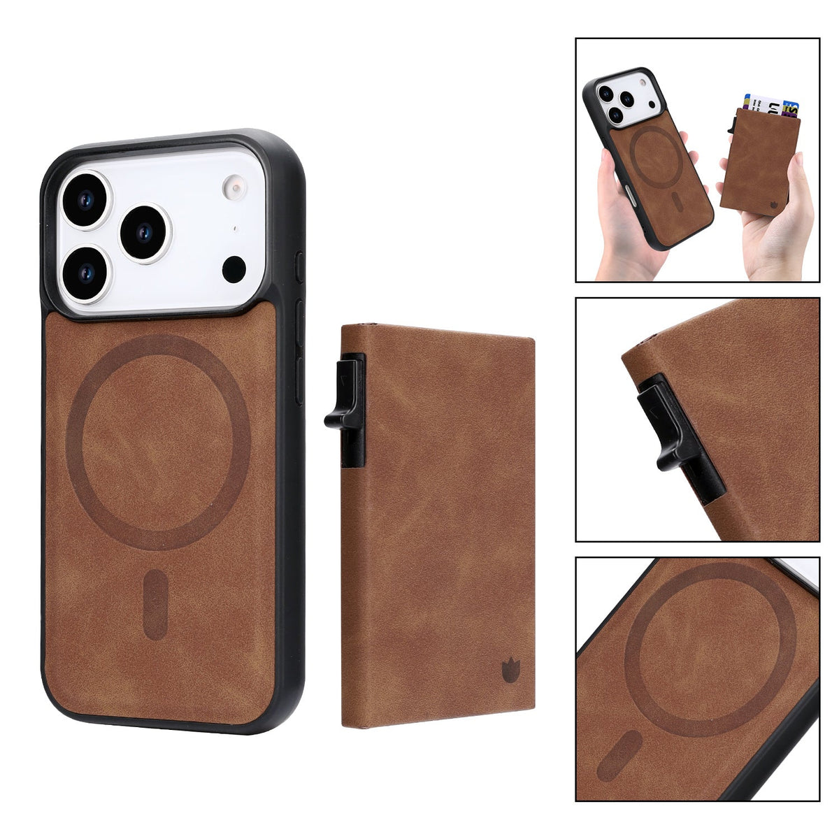 Apple iPhone 18 Pro Max Hoesje - Sienna Brown - Kunstleren MagSafe Back Cover met Uitschuifbare Pasjeshouder