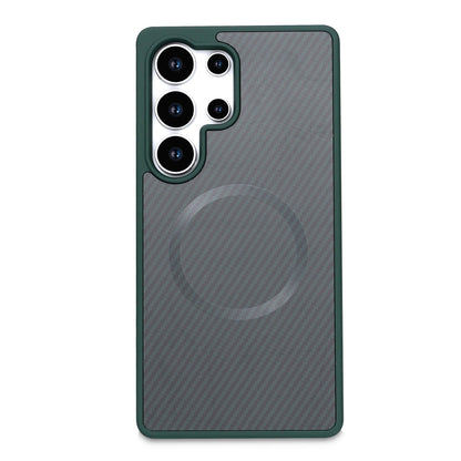 Samsung Galaxy S23 Ultra Hoesje - Groen - Carbon MagSafe Back Cover