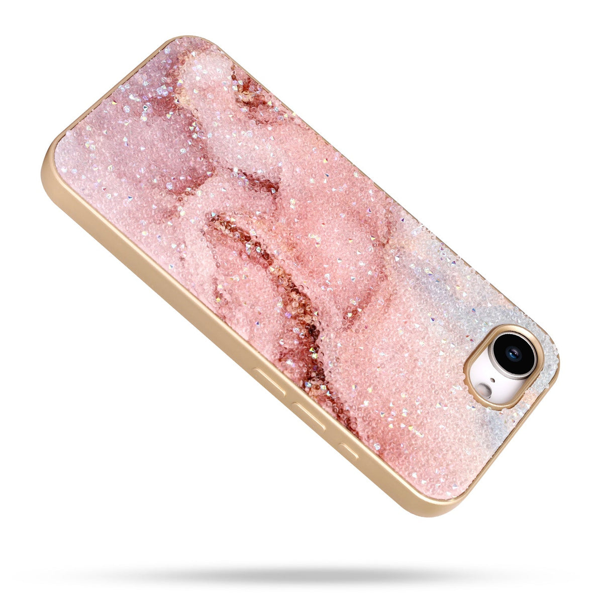 iPhone 16e Hoesje - Roze - Marmer Diamant Glitter Back Cover