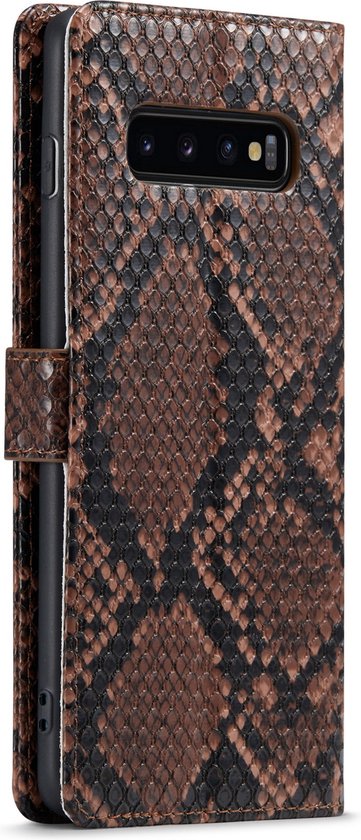 Samsung Galaxy S10+ Case - Brown - Luxury Snakeskin Flip Case