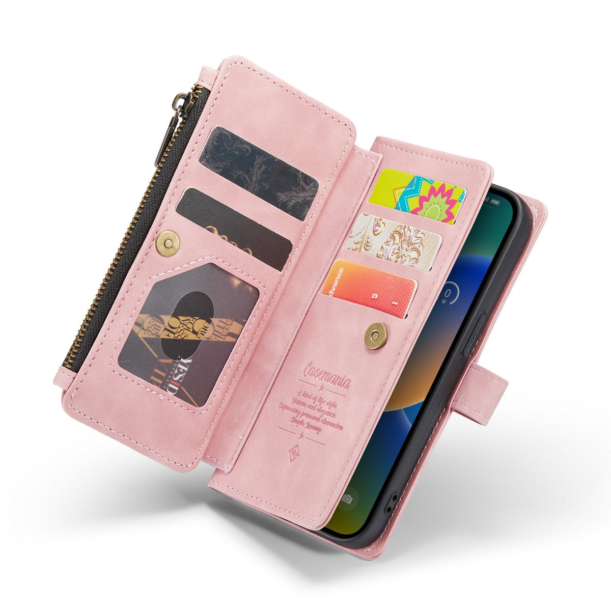 Apple iPhone 7 Hülle - Pale Pink - Luxus-Klapphülle mit Kartenfach und Reißverschluss