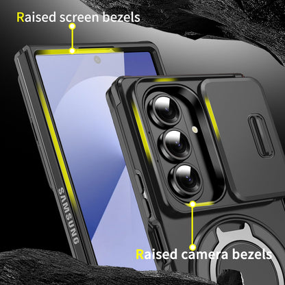 Samsung Galaxy Z Fold 7 Hoesje - Zwart - Siliconen Camera Ringstand Back Cover