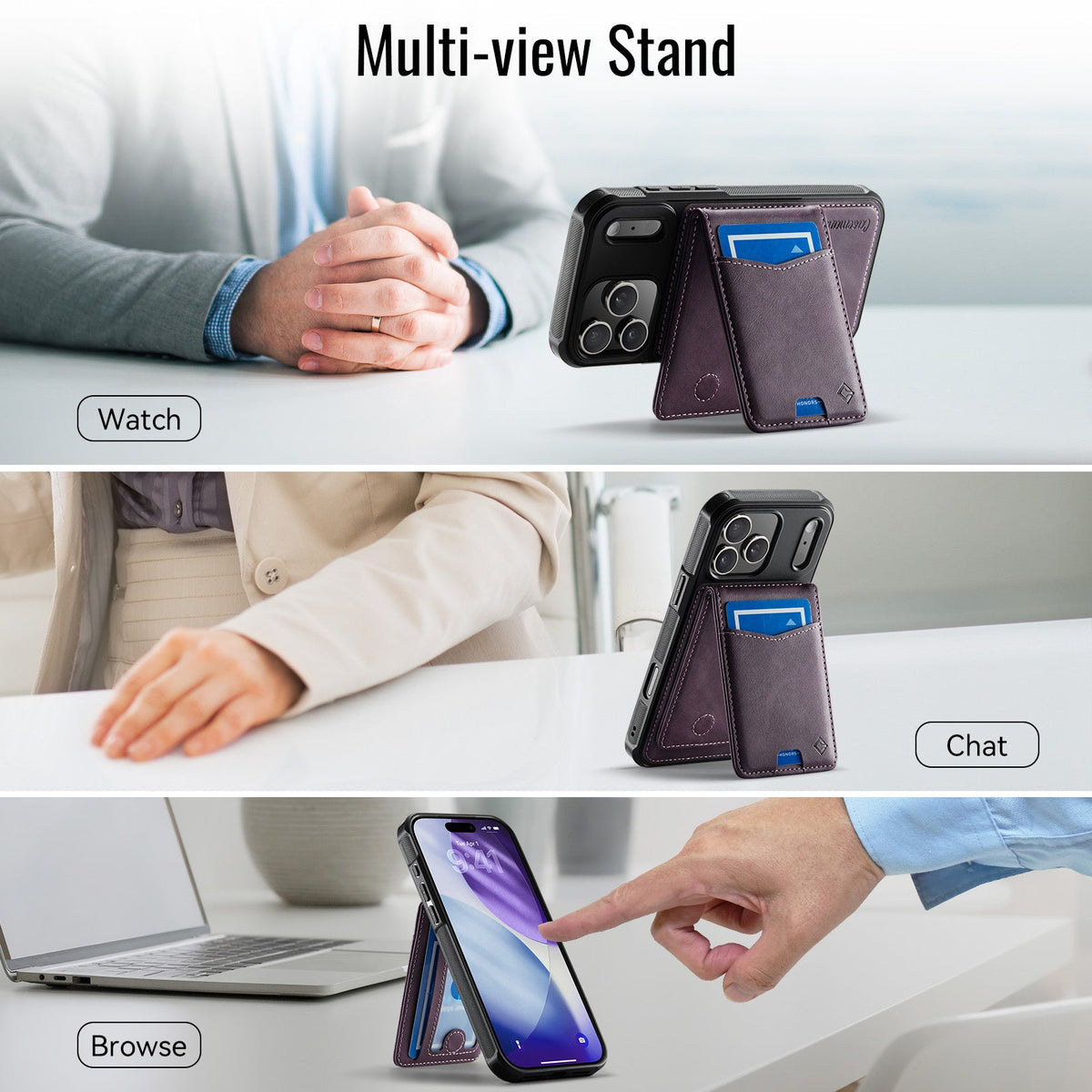 Apple iPhone 18 Pro Hoesje - Dark Purple - Luxe Kunstleren MagSafe Back Cover met Pasjeshouder
