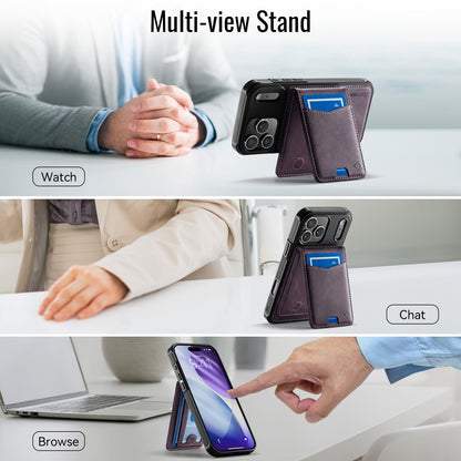 Étui Apple iPhone 18 Pro Max - Violet Foncé - Coque arrière de luxe en similicuir MagSafe avec porte-cartes