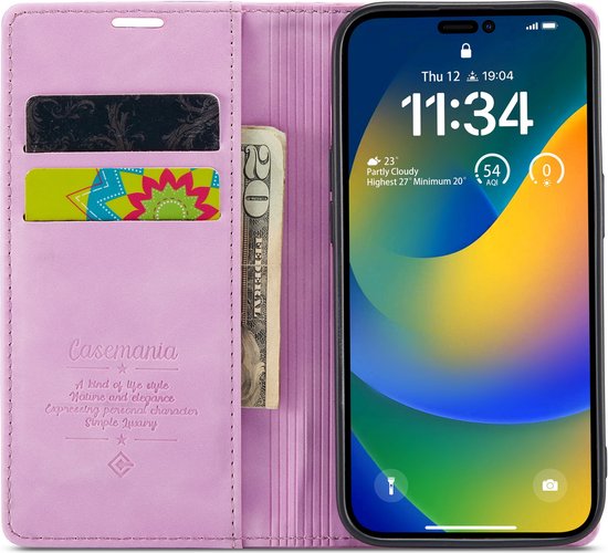 Apple iPhone 14 Pro Max Hoesje - Pastel Lila - Dunne Bookcase