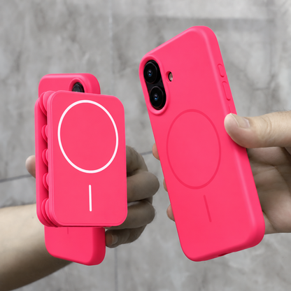 Apple iPhone 17 Hoesje - Neon Roze - Siliconen Back Cover met Afneembare Hartjes Zuignappen