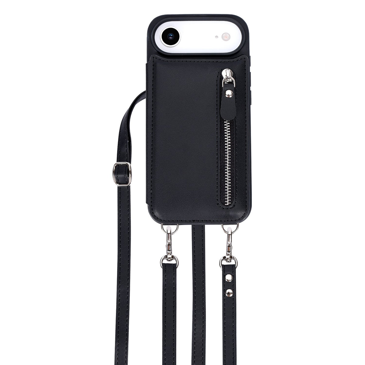 Apple iPhone Air Case - Black - Luxury Back Cover with Phone Strap and Zipper
