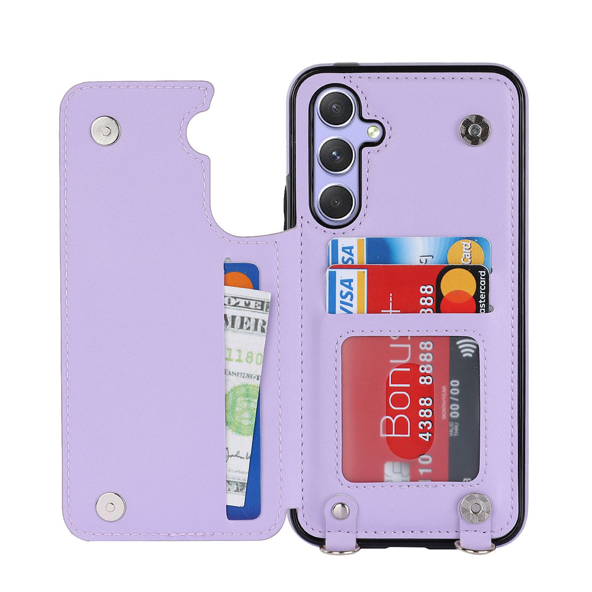 Samsung Galaxy A55 Case - Purple - Luxury Back Cover with Phone Strap and Zipper