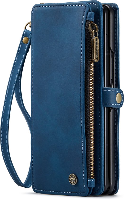 Samsung Galaxy Z Fold 3 5G Hoesje - Navy Blue - Luxe Bookcase met Rits en Telefoonkoord