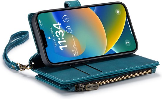 Apple iPhone 14 Plus Hülle - Emerald Green - Luxus Klapphülle mit Kartenfach, Reißverschluss und Handykette