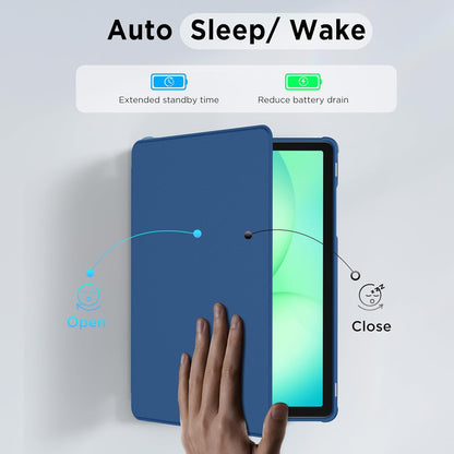 Samsung Galaxy Tab A11 Plus / A9 Plus Tablethoes - Donker Blauw - 360° Draaibaar Tablet Cover met Transparante Achterkant