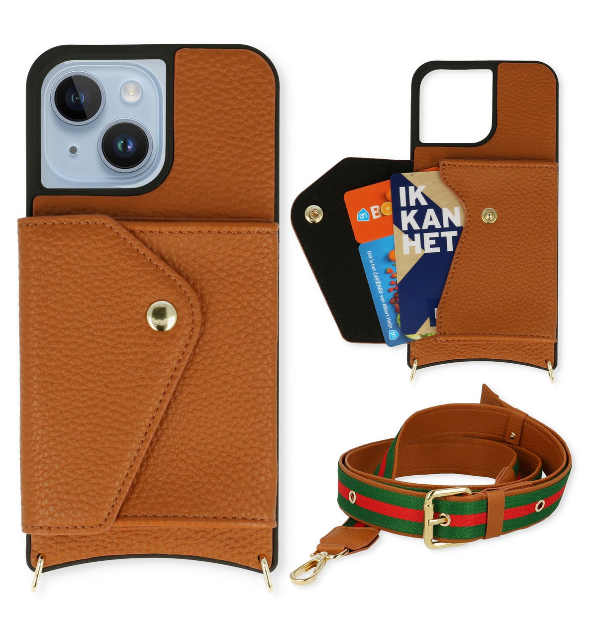Apple iPhone 13 Hoesje - Bruin - Luxe Back Cover met Telefoonkoord en Rits