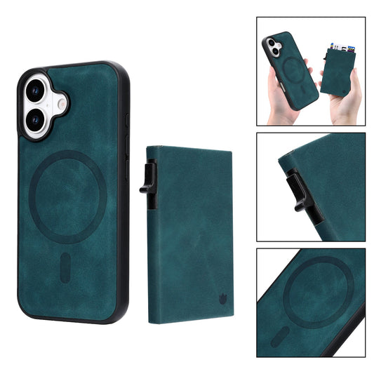 Apple iPhone 17 Hoesje - Emerald Green - MagSafe Back Cover met Uitschuifbare Pasjeshouder