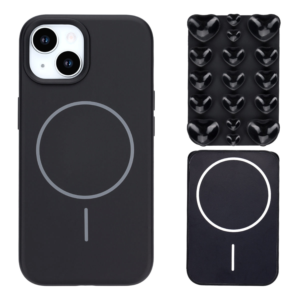 Apple iPhone 13 Hoesje - Zwart - Siliconen Back Cover met Afneembare Hartjes Zuignappen