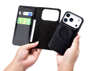 Apple iPhone Air Hoesje - Charcoal Gray - Echt Leren MagSafe Bookcase