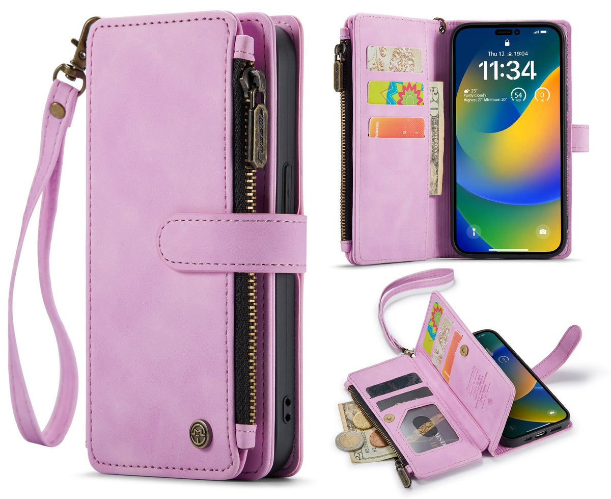 Apple iPhone 14 Pro Hoesje - Pastel Pink - Luxe Bookcase met Rits en Telefoonkoord